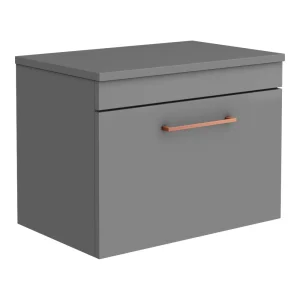 Arezzo Wall Hung Countertop Vanity Unit   Matt Grey   600mm with Rose Gold Handle