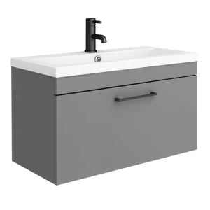 Arezzo Wall Hung Vanity Unit   Matt Grey   800mm with Matt Black Handle