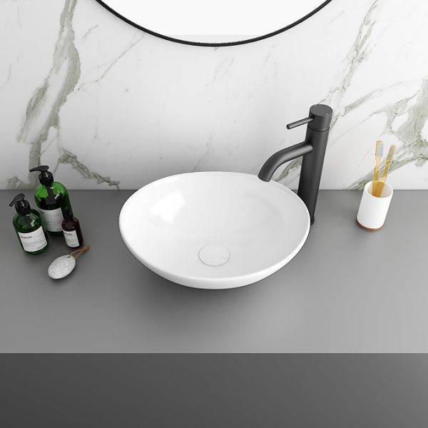 Arezzo Countertop Basin Unit   Grey with Brushed Brass Handles   600mm inc. Basin - Image 2
