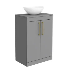 Arezzo Countertop Basin Unit   Grey with Brushed Brass Handles   600mm inc. Basin