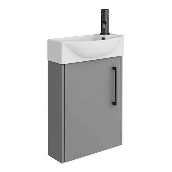 Arezzo Matt Grey 450mm 1TH Wall Hung Cloakroom Vanity Unit with Matt Black Handle - Image 2
