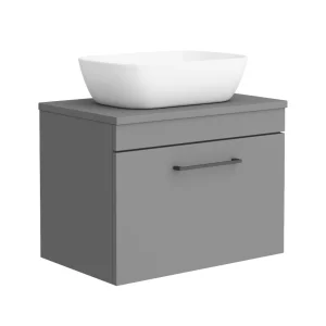 Arezzo Wall Hung Countertop Basin Unit   Grey with Black Handle   600mm inc. Basin