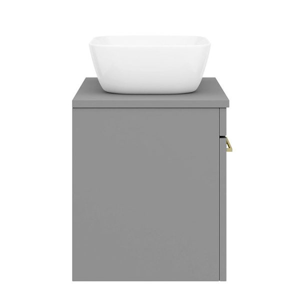 Arezzo Wall Hung Countertop Basin Unit   Grey with Brushed Brass Handle   600mm inc. Basin - Image 2