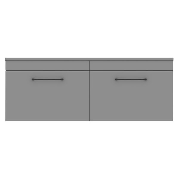 Arezzo Matt Grey Wall Hung Double Countertop Vanity Unit incl. 2 Basins (1200mm w. Matt Black Handles) - Image 3