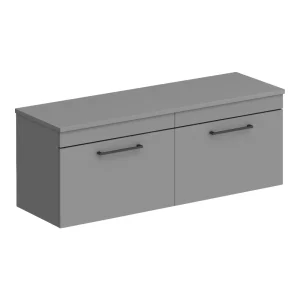 Arezzo Matt Grey Wall Hung Double Countertop Vanity Unit (1200mm w. Matt Black Handles)