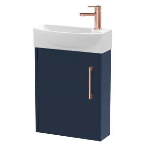 Arezzo Matt Blue 450mm 1TH Wall Hung Cloakroom Vanity Unit With Rose Gold Handle