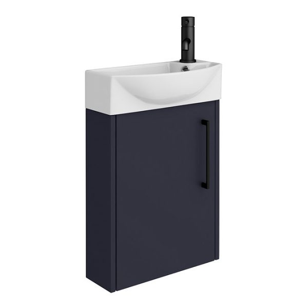 Arezzo Matt Blue 450mm 1TH Wall Hung Cloakroom Vanity Unit with Matt Black Handle - Image 2