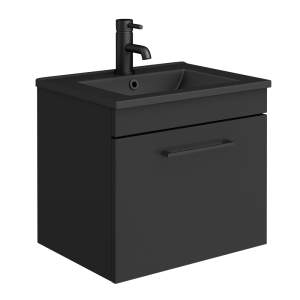 Arezzo 500 Matt Black Wall Hung 1 Drawer Vanity Unit with Matt Black Slimline Basin + Handle