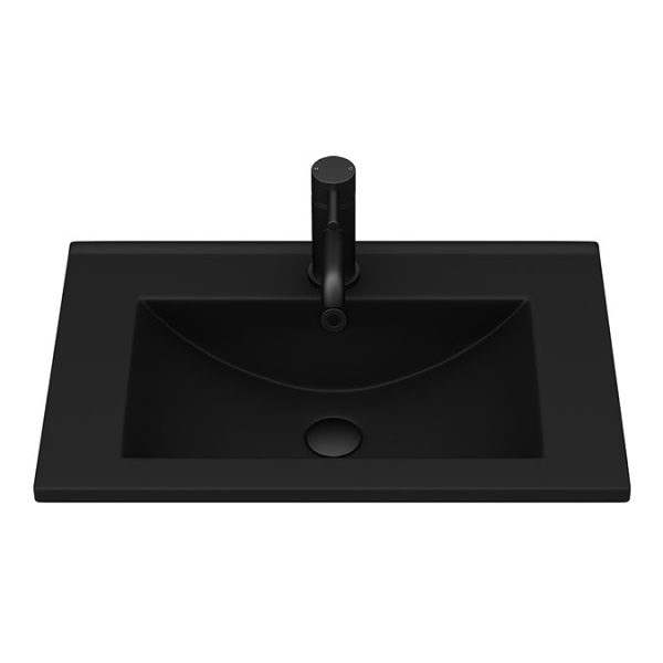 Arezzo 600 Matt Black Wall Hung 2 Drawer Vanity Unit with Matt Black Slimline Basin + Handles - Image 2