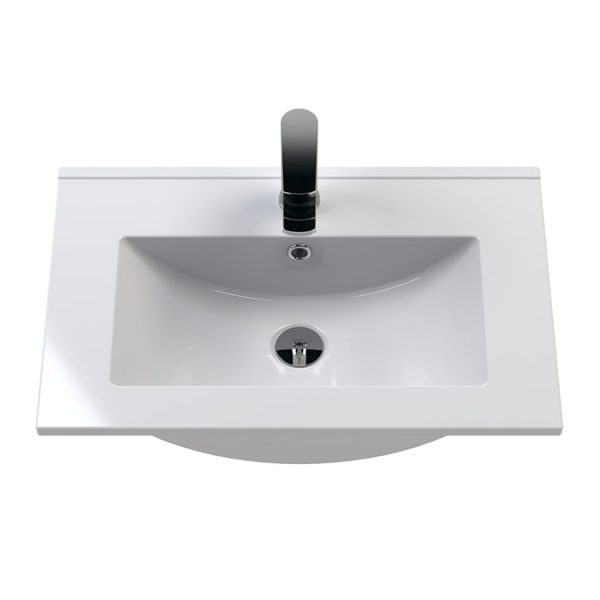 Arezzo 600 Matt Black Wall Hung 1 Drawer Vanity Unit with White Slimline Basin + Matt Black Handle - Image 3