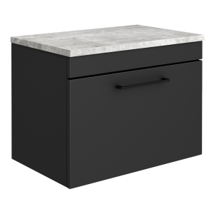 Arezzo Wall Hung Countertop Vanity Unit   Matt Black   600mm with Bellato Grey Worktop & Matt Black Handle