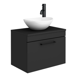 Arezzo Wall Hung Countertop Vanity Unit   Matt Black   600mm with Worktop, Black Handle and Oval Basin