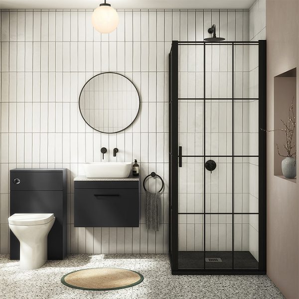 Arezzo Wall Hung Countertop Vanity Unit   Matt Black   600mm with White Worktop & Matt Black Handle - Image 2