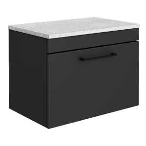 Arezzo Wall Hung Countertop Vanity Unit   Matt Black   600mm with White Worktop & Matt Black Handle