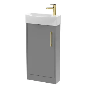 Arezzo Matt Grey 450mm 1TH Floor Standing Cloakroom Vanity Unit With Brushed Brass Handle
