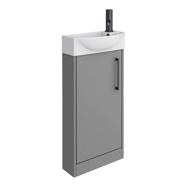 Arezzo Matt Grey 450mm 1TH Floor Standing Cloakroom Vanity Unit With Matt Black Handle - Image 2