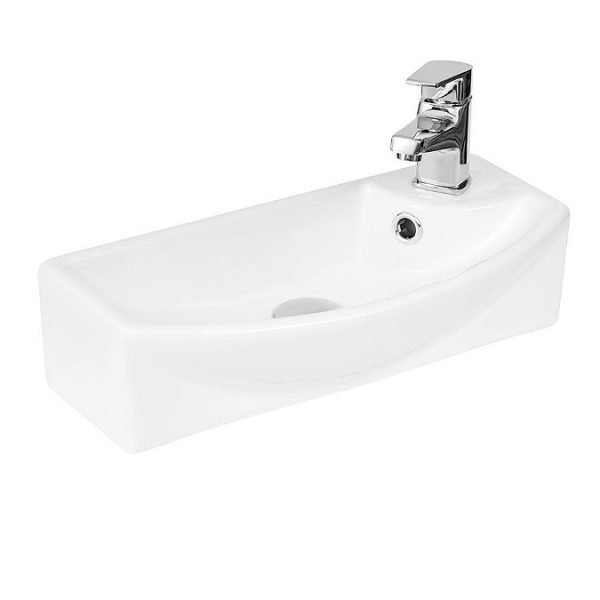 Arezzo Rustic Oak 450mm 1TH Wall Hung Cloakroom Vanity unit with Brushed Brass Handle - Image 3