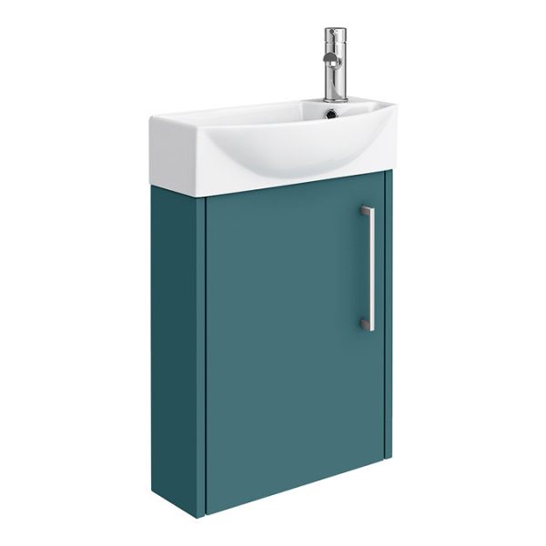 Arezzo Matt Teal Green 450mm 1TH Wall Hung Cloakroom Vanity Unit - Image 2