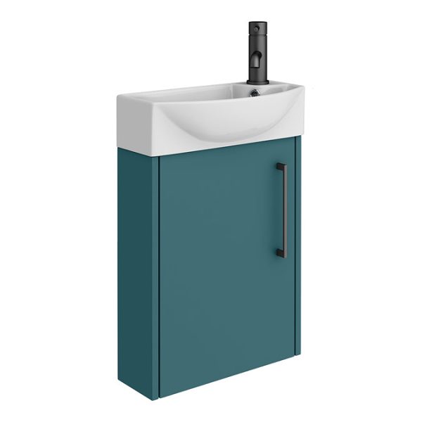 Arezzo Matt Teal Green 450mm 1TH Wall Hung Cloakroom Vanity Unit with Matt Black Handle - Image 2