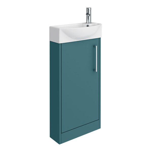 Arezzo Matt Teal Green 450mm 1TH Floor Standing Cloakroom Vanity Unit - Image 2