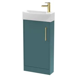 Arezzo Matt Teal Green 450mm 1TH Floor Standing Cloakroom Vanity Unit With Brushed Brass Handle