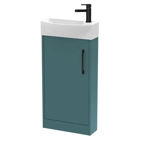 Arezzo Matt Teal Green 450mm 1TH Floor Standing Cloakroom Vanity Unit With Matt Black Handle
