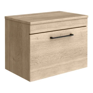 Arezzo Wall Hung Countertop Vanity Unit   Rustic Oak   600mm with Worktop & Matt Black Handle