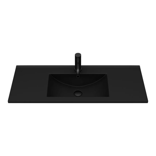 Arezzo Senza 1000mm Rustic Oak / Matt Black Wall Hung Vanity Unit with Open Shelf + Matt Black Slimline Basin - Image 3