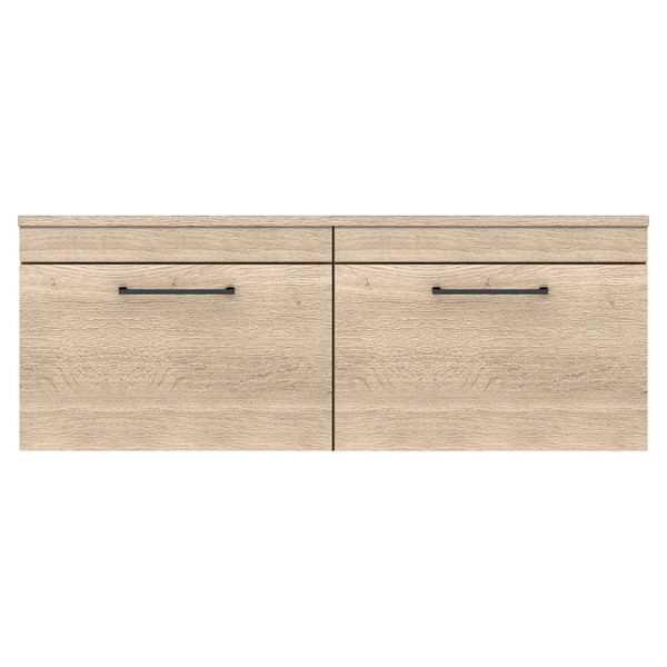 Arezzo Rustic Oak 1200mm Wall Hung Double Countertop Vanity Unit with Matt Black Handles & 2 Basins - Image 3