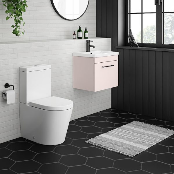 Arezzo Wall Hung Vanity Unit   Matt Pink   500mm with Matt Black Handle - Image 2