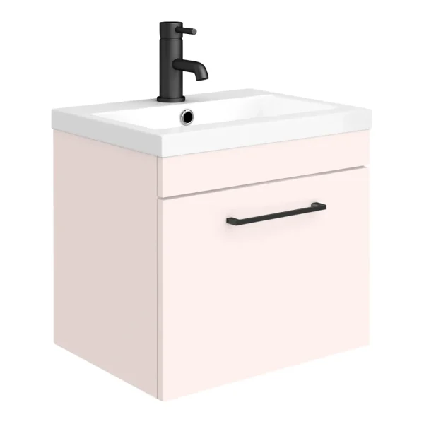 Arezzo Wall Hung Vanity Unit   Matt Pink   500mm with Matt Black Handle