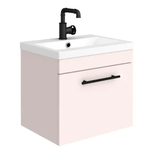 Arezzo Wall Hung Vanity Unit   Matt Pink   500mm with Industrial Style Black Handle
