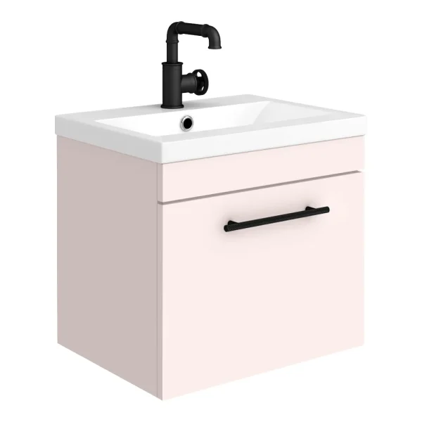 Arezzo Wall Hung Vanity Unit   Matt Pink   500mm with Industrial Style Black Handle