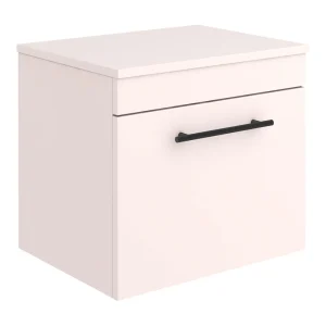 Arezzo Wall Hung Countertop Vanity Unit   Matt Pink   500mm with Industrial Style Black Handle