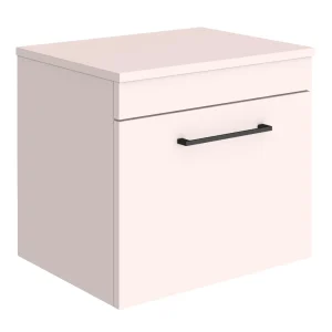 Arezzo Wall Hung Countertop Vanity Unit   Matt Pink   500mm with Matt Black Handle