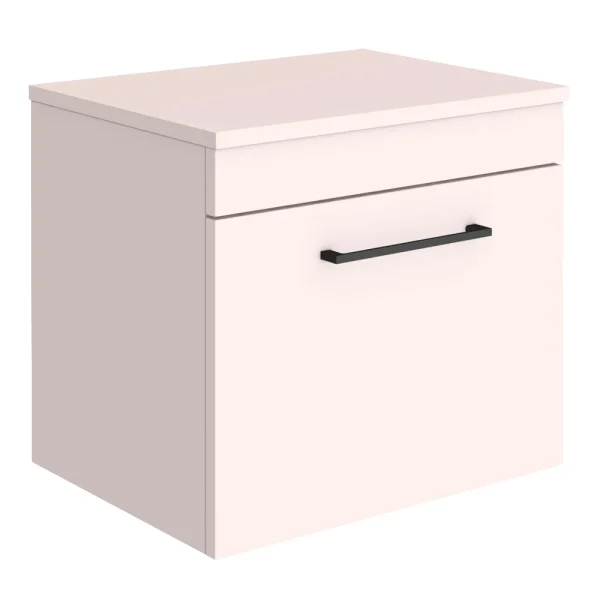 Arezzo Wall Hung Countertop Vanity Unit   Matt Pink   500mm with Matt Black Handle