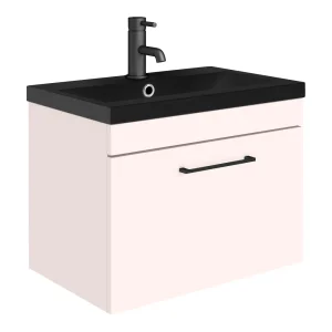 Arezzo Wall Hung Vanity Unit   Matt Pink   600mm Black Basin