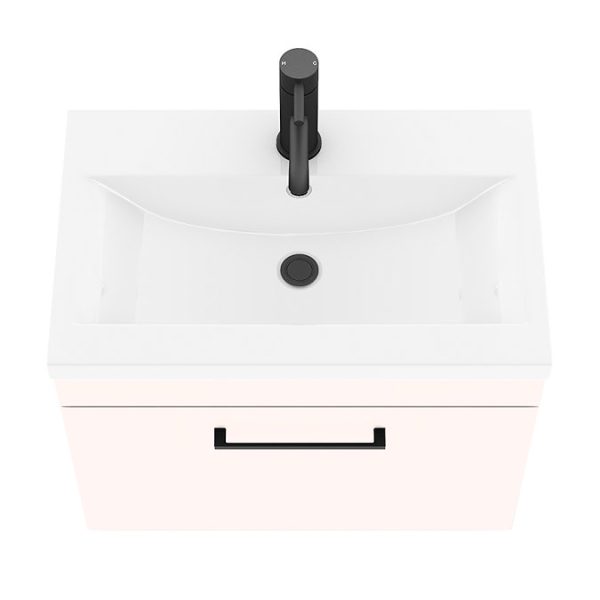 Arezzo Wall Hung Vanity Unit   Matt Pink   600mm with Matt Black Handle - Image 4