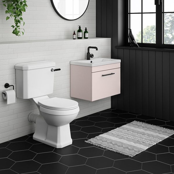 Arezzo Wall Hung Vanity Unit   Matt Pink   600mm with Industrial Style Black Handle - Image 2