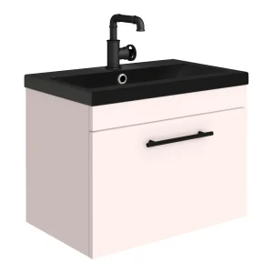 Arezzo Wall Hung Vanity Unit   Matt Pink   600mm Black Basin with Industrial Style Handle