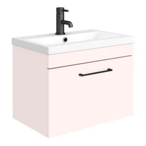 Arezzo Wall Hung Vanity Unit   Matt Pink   600mm with Matt Black Handle