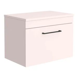 Arezzo Wall Hung Countertop Vanity Unit   Matt Pink   600mm with Matt Black Handle