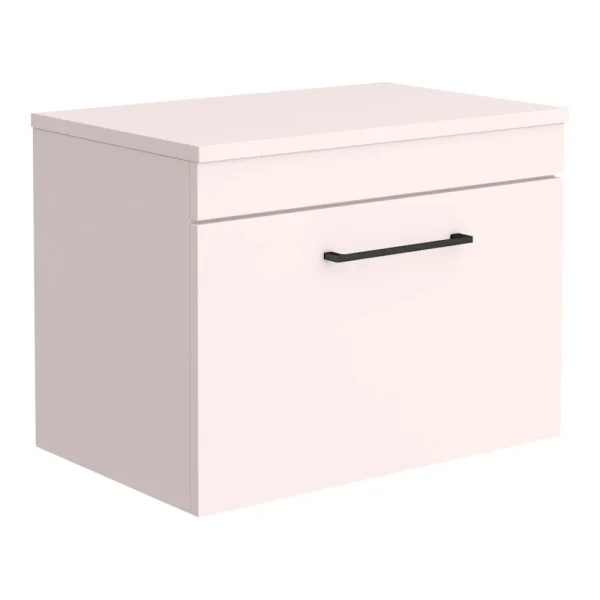 Arezzo Wall Hung Countertop Vanity Unit   Matt Pink   600mm with Matt Black Handle
