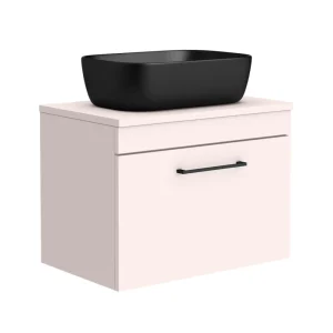 Arezzo Wall Hung Countertop Basin Unit   Pink with Matt Black Handle   600mm inc. Black Basin