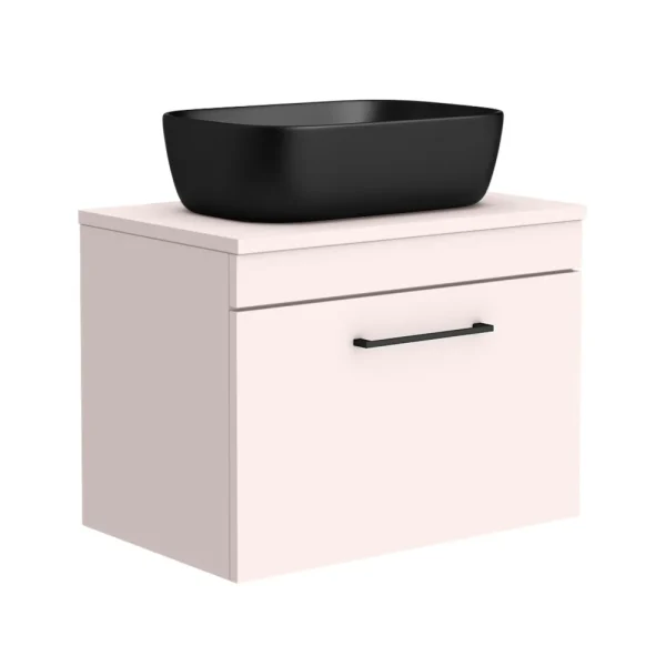 Arezzo Wall Hung Countertop Basin Unit   Pink with Matt Black Handle   600mm inc. Black Basin
