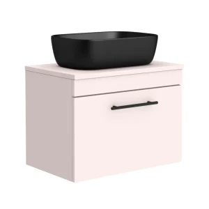 Arezzo Wall Hung Countertop Basin Unit   Pink with Industrial Style Black Handle   600mm inc. Black Basin