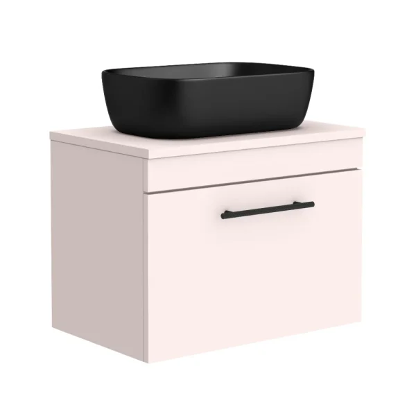 Arezzo Wall Hung Countertop Basin Unit   Pink with Industrial Style Black Handle   600mm inc. Black Basin