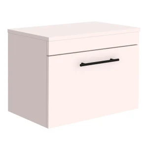 Arezzo Wall Hung Countertop Vanity Unit   Matt Pink   600mm with Industrial Style Black Handle