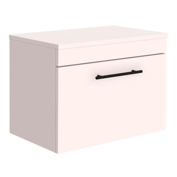 Arezzo Wall Hung Countertop Vanity Unit   Matt Pink   600mm with Industrial Style Black Handle