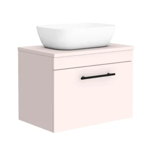 Arezzo Wall Hung Countertop Basin Unit   Pink with Industrial Style Black Handle   600mm inc. White Basin